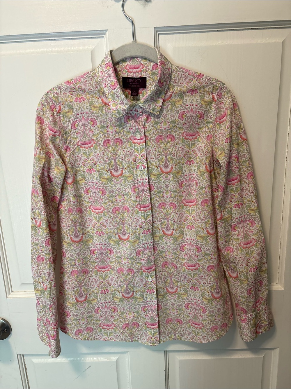 J. Crew Liberty London. Fabric pink green floral cotton top button shirt 00 Xs